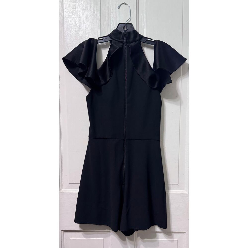 NWT Alice & Olivia Black Cold Shoulder Ruffle Romper Size 8 - Picture 5 of 10